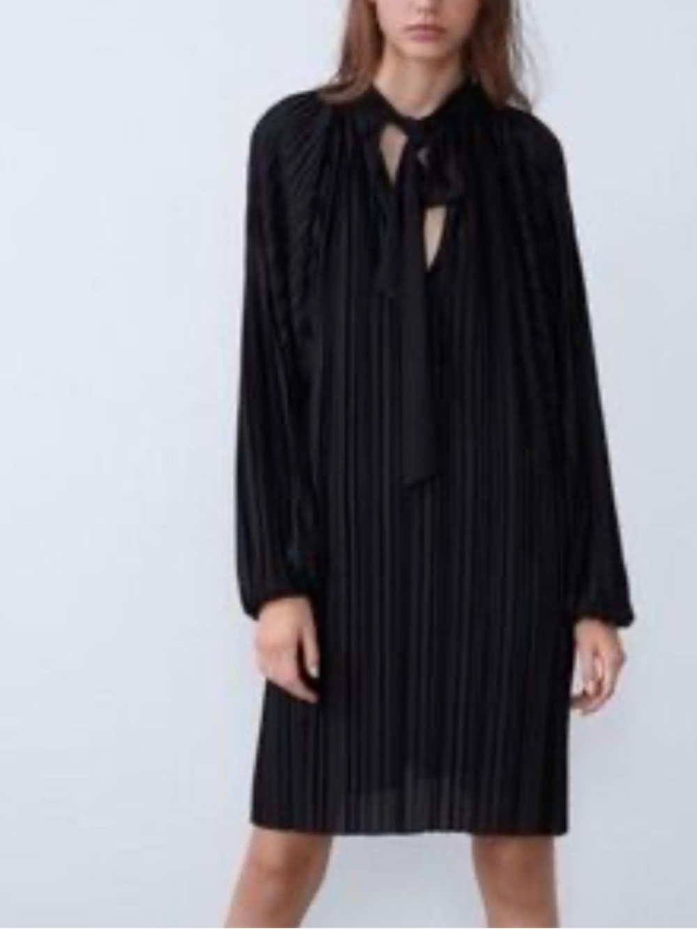 Zara Pleated Tie-Neck Midi Dress | Black | Size Small
